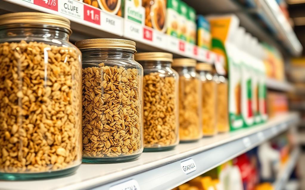 Góndola con productos de alimentos saludables